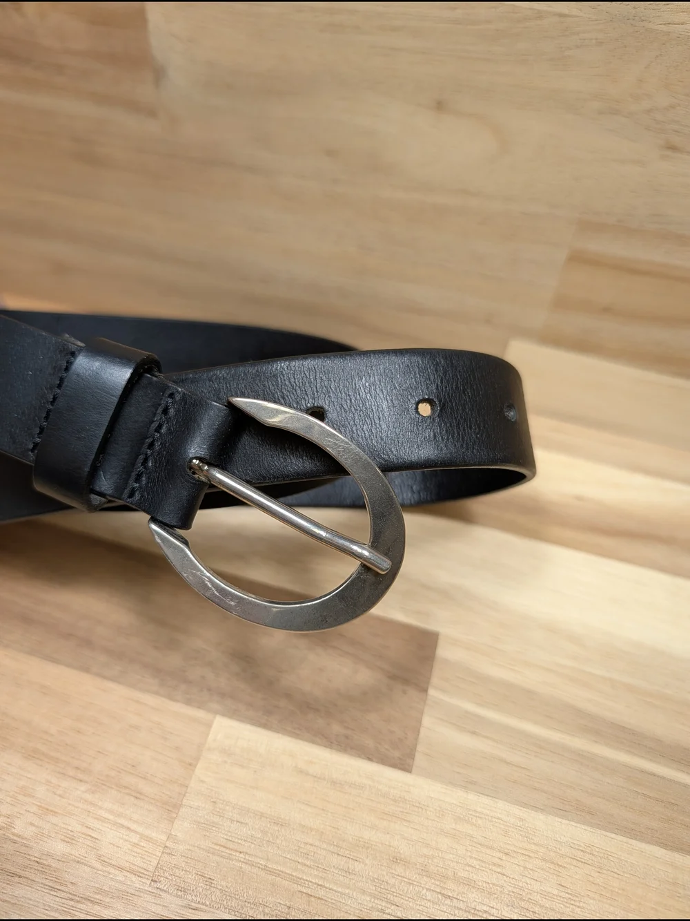 Express Genuine Leather Black Belt Size S Made in Italy Silver Oval Buckle